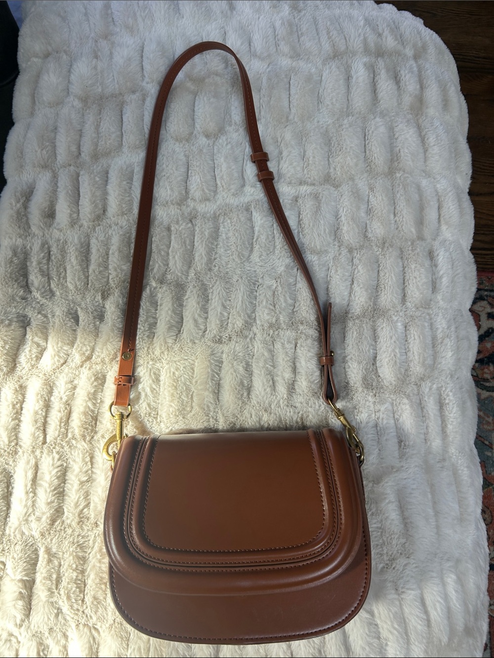 Zara Cognac Brown Leather Saddle Crossbody Bag